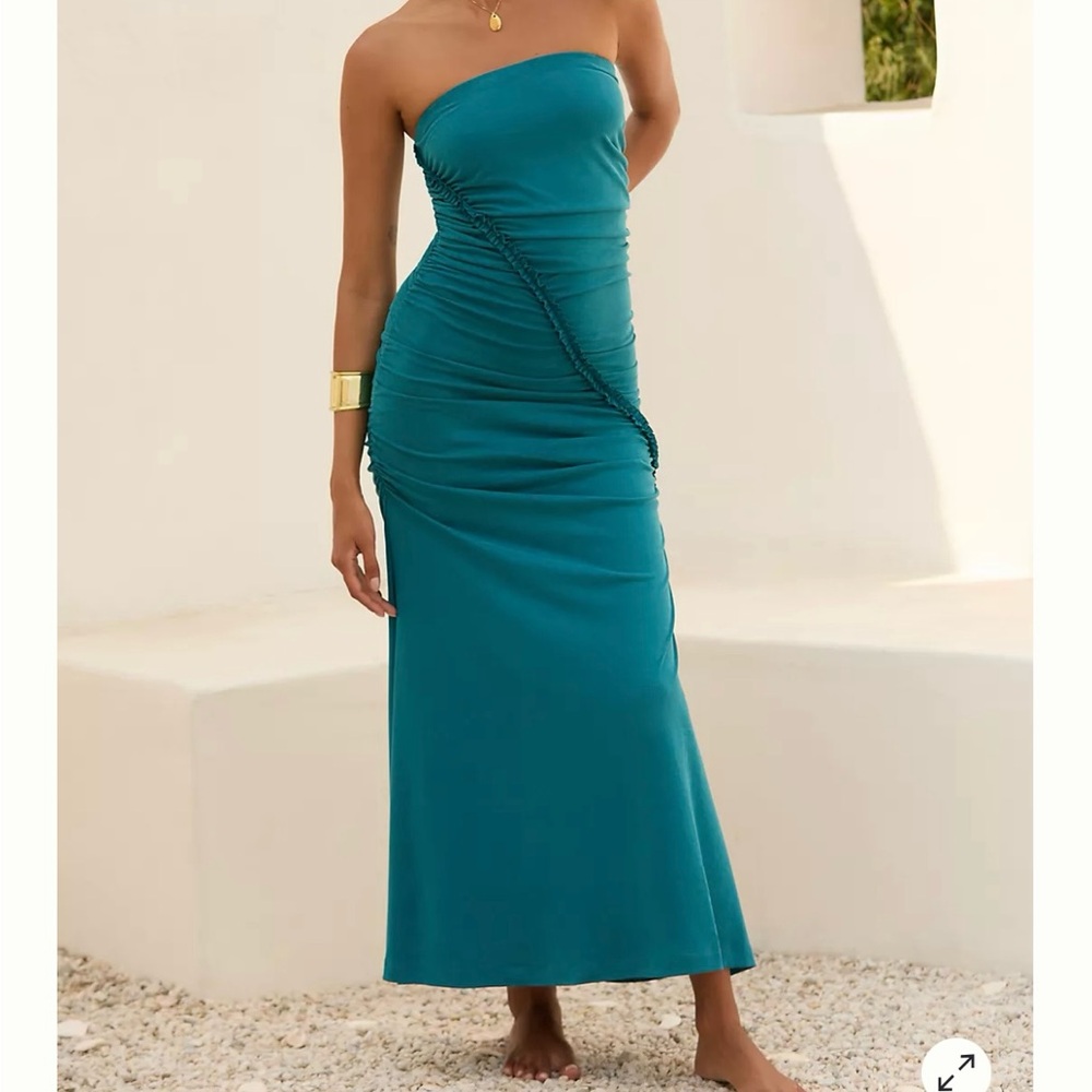 NWT Teal Gabbie Strapless Ruched Tube Dress